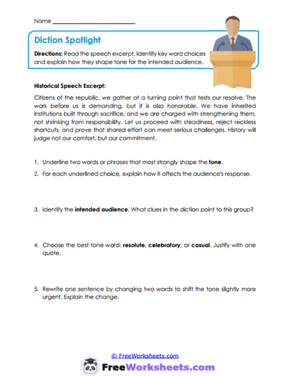 Diction Spotlight Worksheet