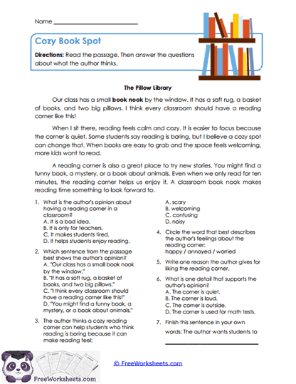 Cozy Book Spot Worksheet