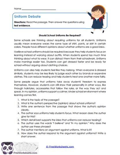 Uniform Debate Worksheet