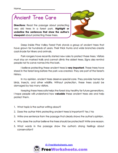 Ancient Tree Care Worksheet