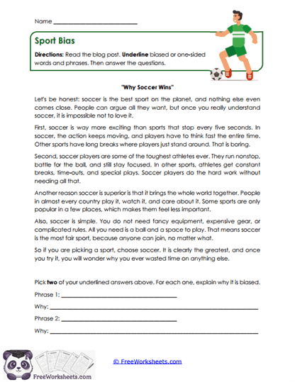 Sport Bias Worksheet