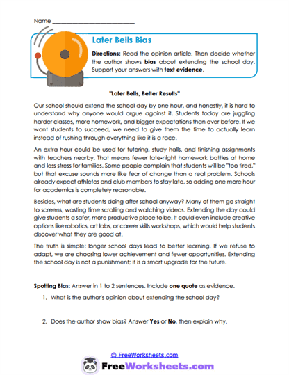 Later Bells Bias Worksheet