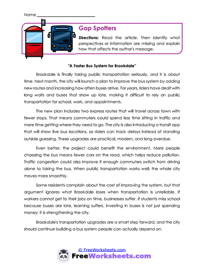 Gap Spotters Worksheet