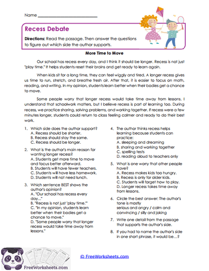 Recess Debate Worksheet