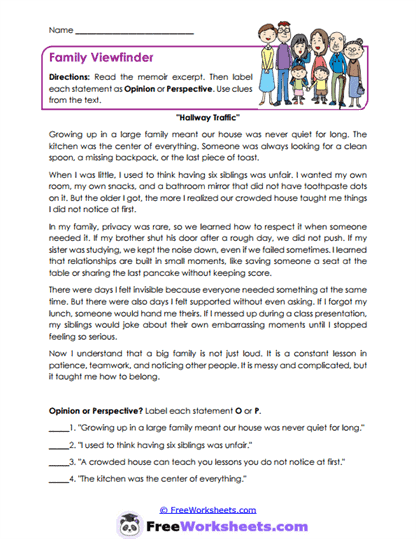 Family Viewfinder Worksheet