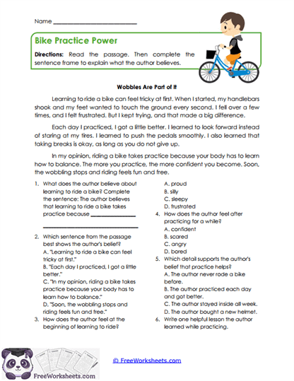 Bike Practice Power Worksheet