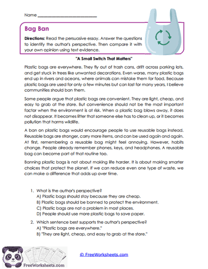 Bag Ban Worksheet