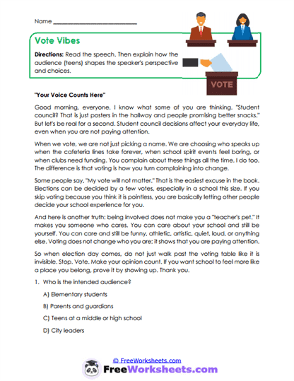 Vote Vibes Worksheet