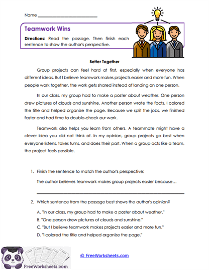 Teamwork Wins Worksheet