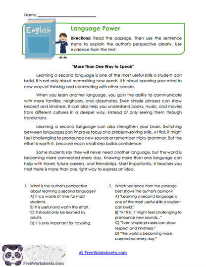 Language Power Worksheet