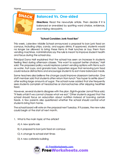 Balanced Vs. One-sided Worksheet
