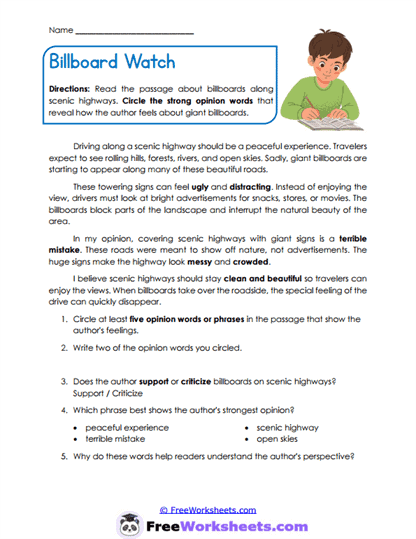 Billboard Watch Worksheet
