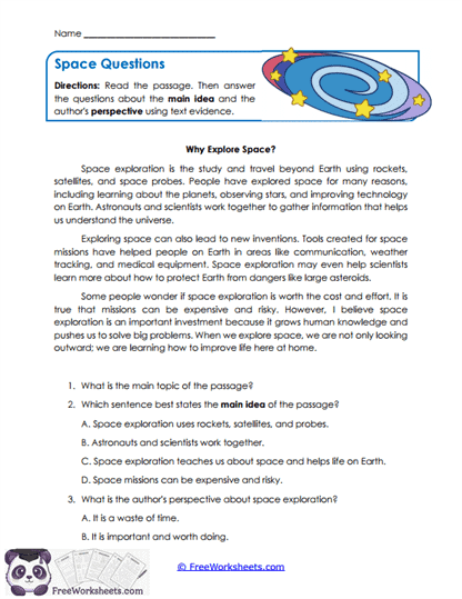 Space Questions Worksheet