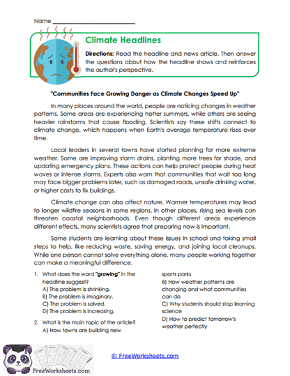 Climate Headlines Worksheet