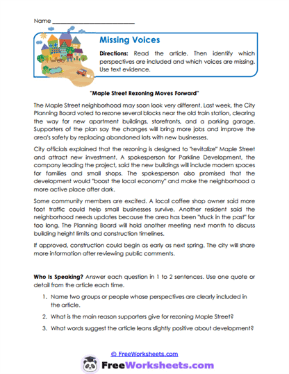 Grade 7 Author's Perspective Worksheet Collection