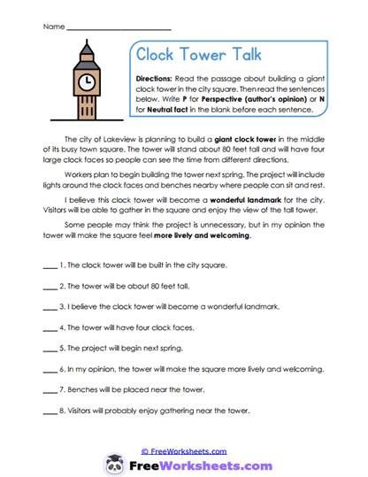 Clock Tower Talk Worksheet