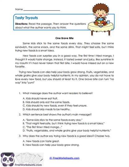 Tasty Tryouts Worksheet