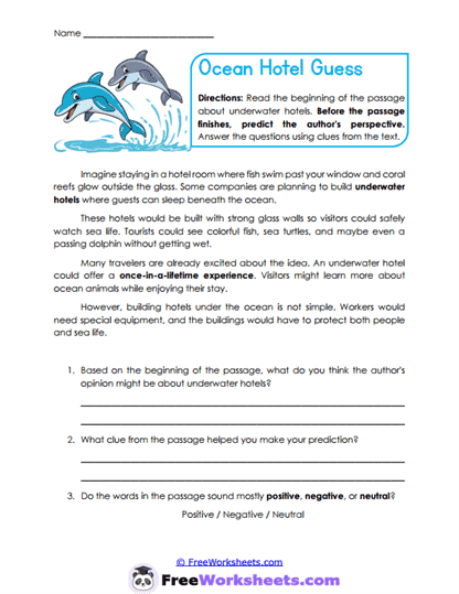Ocean Hotel Guess Worksheet