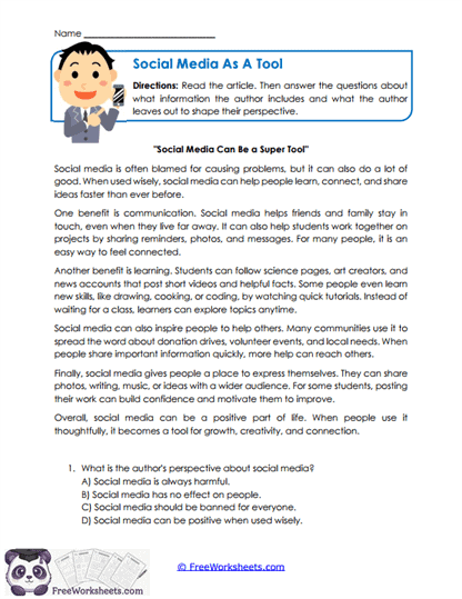 Cafeteria Choices Worksheet