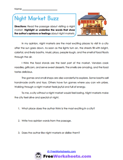 Night Market Buzz Worksheet