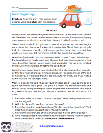 New Beginnings Worksheet