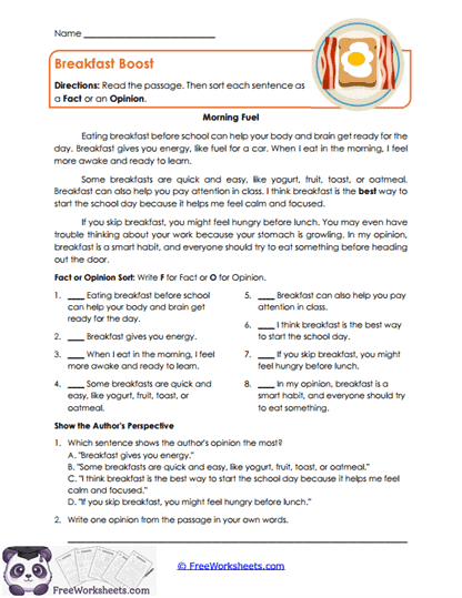 Breakfast Boost Worksheet