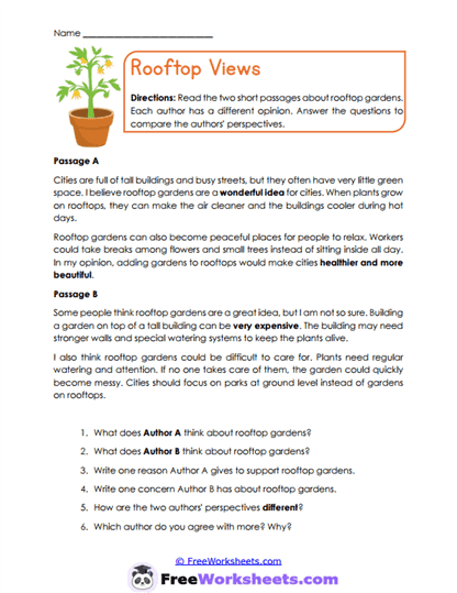 Rooftop Views Worksheet