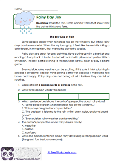 Rainy Day Joy Worksheet