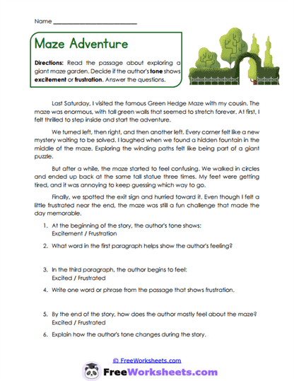 Maze Adventure Worksheet