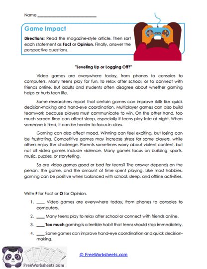 Grade 6 Author's Perspective Worksheet Collection