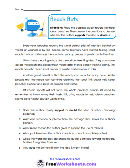 Beach Bots Worksheet