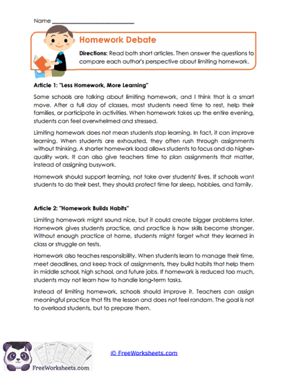 Homework Debate Worksheet
