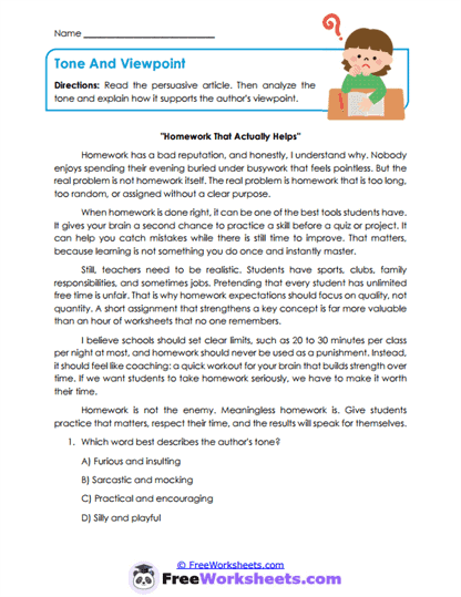Tone And Viewpoint Worksheet