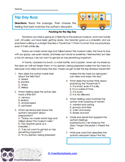 Trip Day Buzz Worksheet