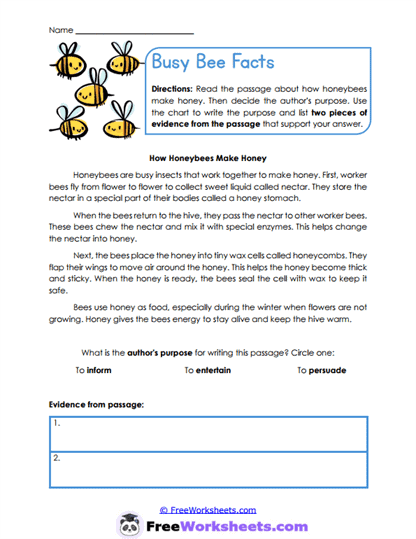 Busy Bee Facts Worksheet