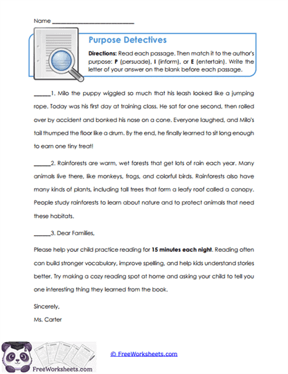 Purpose Detectives Worksheet