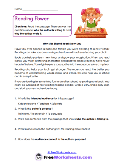 Reading Power Worksheet