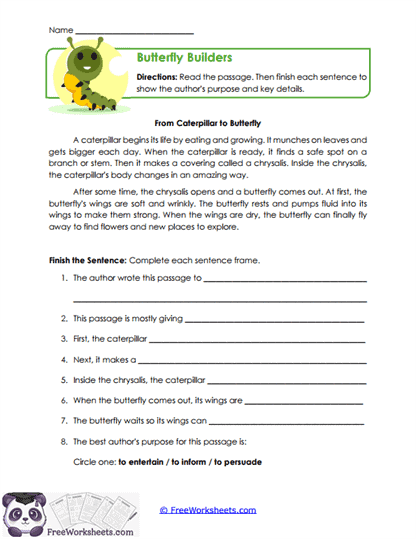 Butterfly Builders Worksheet