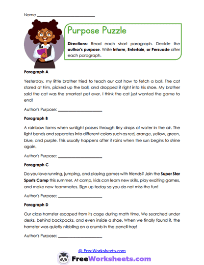 Purpose Puzzle Worksheet