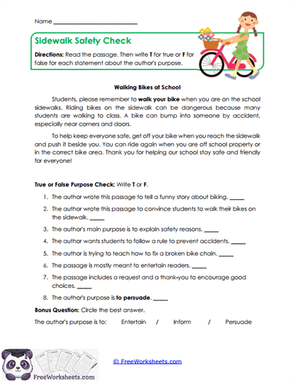 Sidewalk Safety Check Worksheet