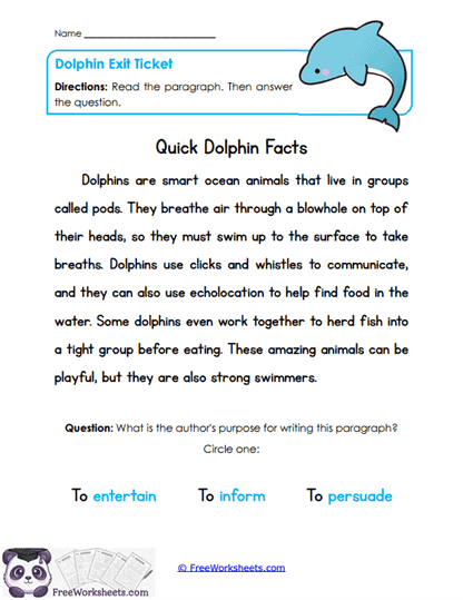 Dolphin Exit Ticket Worksheet