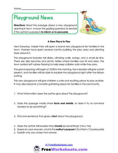 Playground News Worksheet