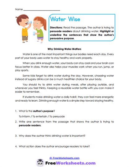 Water Wise Worksheet