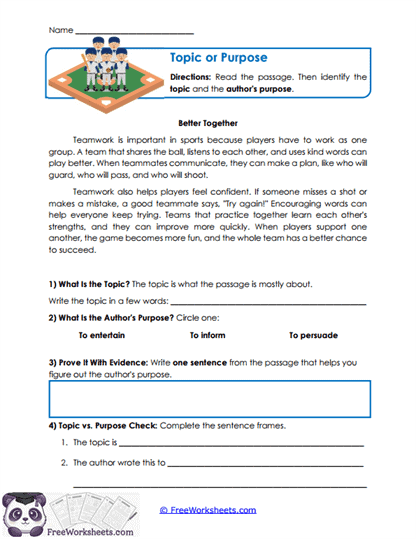 Topic or Purpose Worksheet