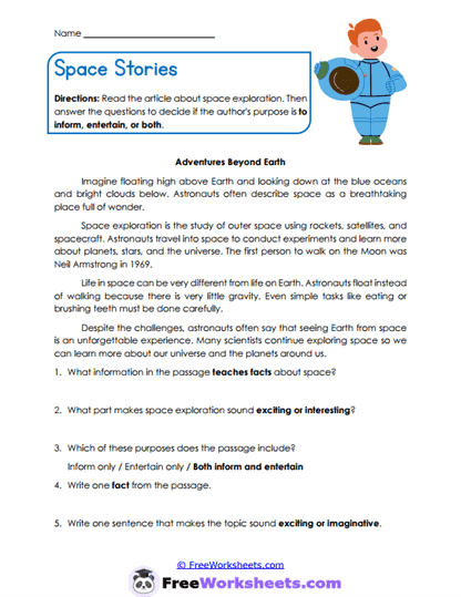 Space Stories Worksheet