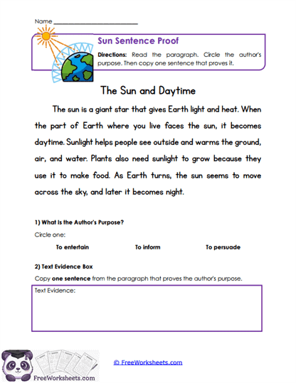 Sun Sentence Proof Worksheet