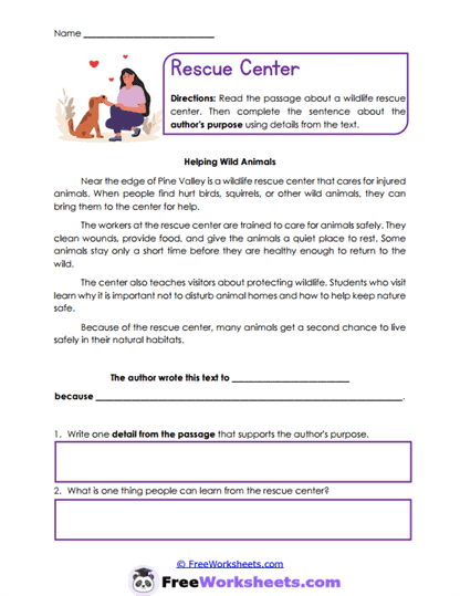 Rescue Center Worksheet