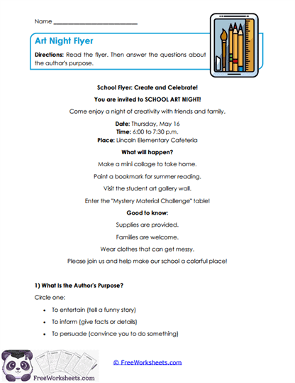 Art Night Flyer Worksheet