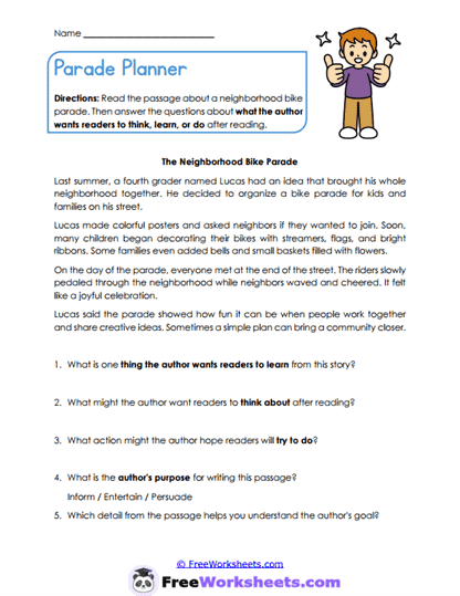 Parade Planner Worksheet