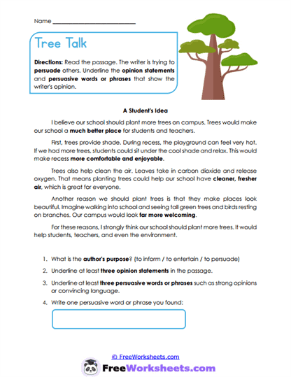 Tree Talk Worksheet